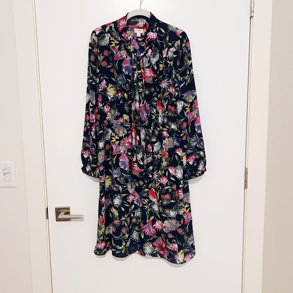 J. Crew Factory Long-Sleeve Tie-Neck Dress